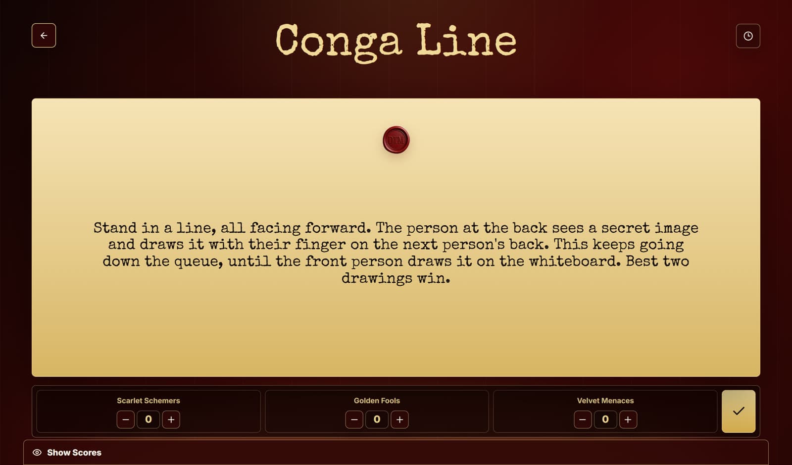 Conga Line: pass a secret drawing finger-by-finger down the line