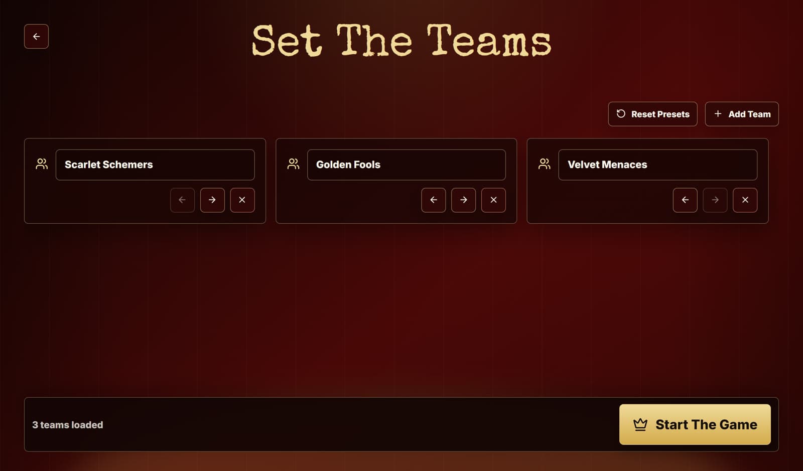Team setup